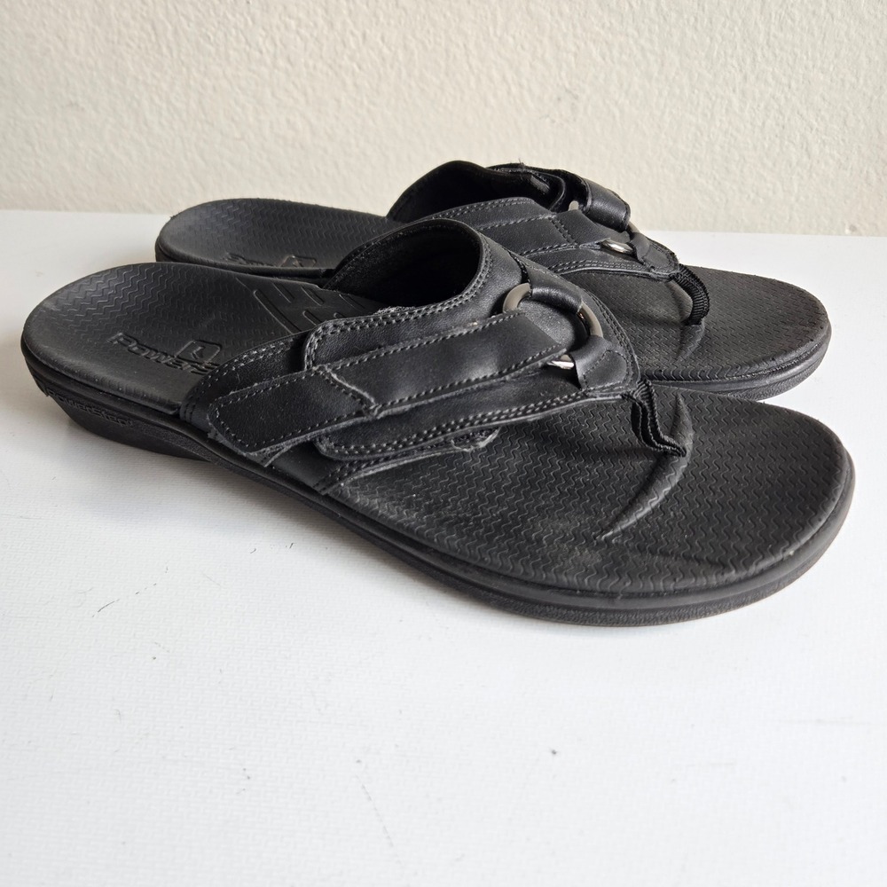 Powerstep Archwear Women Black Orthotic Sandals Size 10 Adjustable Thong Comfort